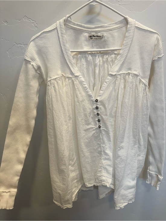 We The Free Tops - We The Free White Long-Sleeve Henley Peasant Top with Button Front